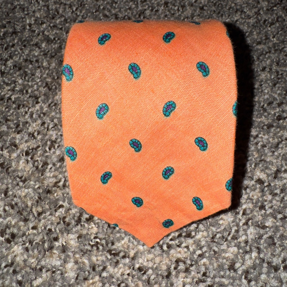 Robert Talbott Norton Ditto Vintage Cotton Tie Orange Paisley Made in England